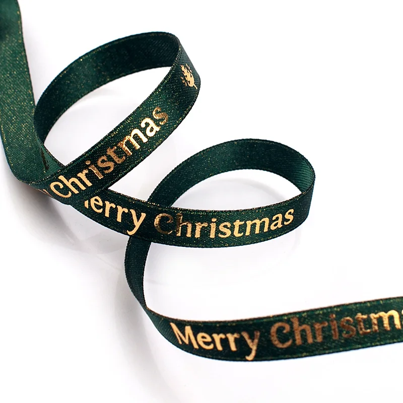 custom stock christmas grosgrain ribbons gold silver embossed logo colorful printing tree holiday ribbons for decorating