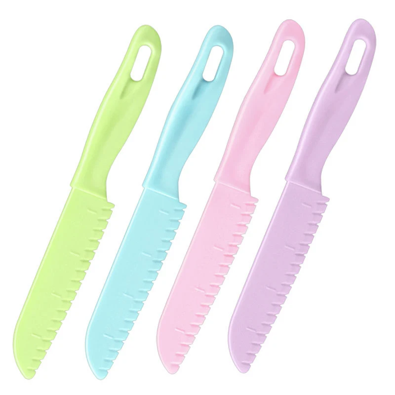 Children Safe Kitchen Kids Plastic Knife with Serrated Edges Plastic Toddler Knife for Fruit Cake