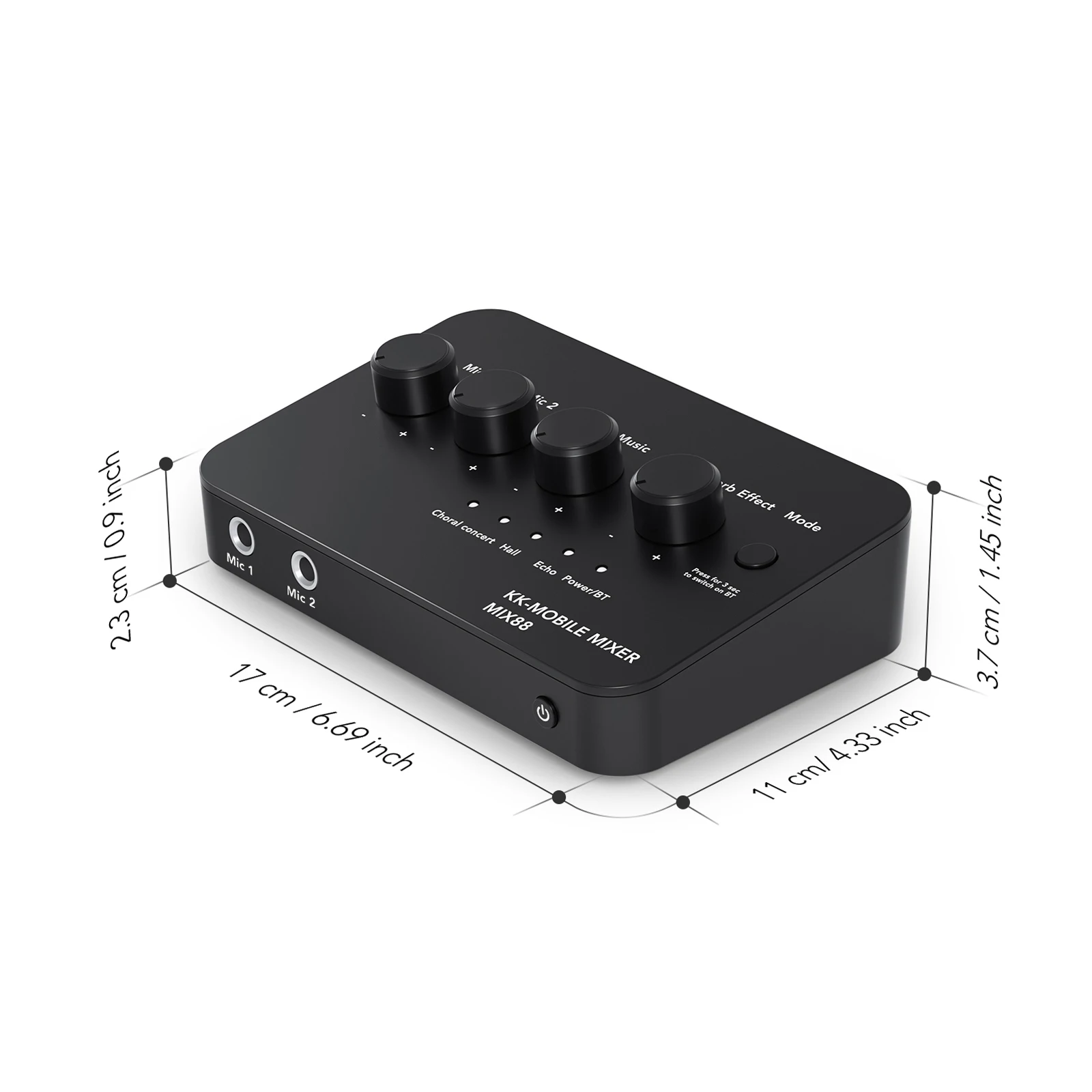 MIX 88 Portable Karaoke Microphone Mixer 2 Mic Inputs AUX IN/OUT BT Connection Reverb Effect for Home Theatre Car Audio
