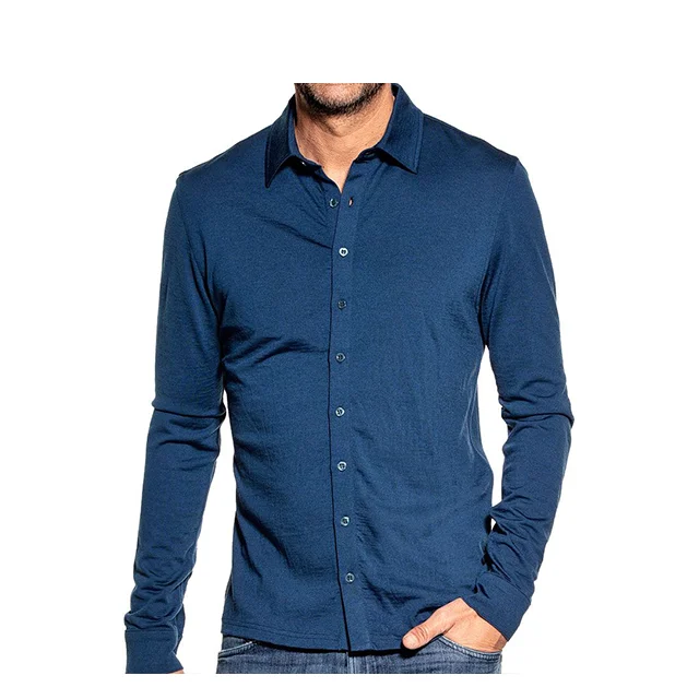 Solarwool Button Up Blue Grey Merino Wool Men Shirt