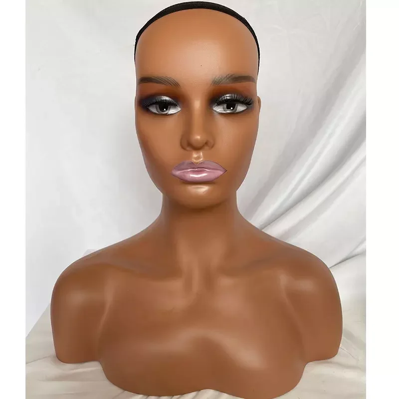 Wholesale  Brown Mannequin Head with Shoulders Plastic Pink Lips Make up for Wigs Earrings Hat Display