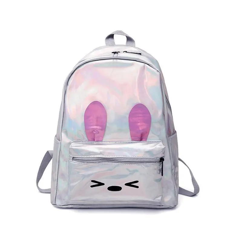 Korean Version Of Bright Laser Junior High School Girls Backpack Fashion Waterproof Cartoon Rabbit Ears Backpack