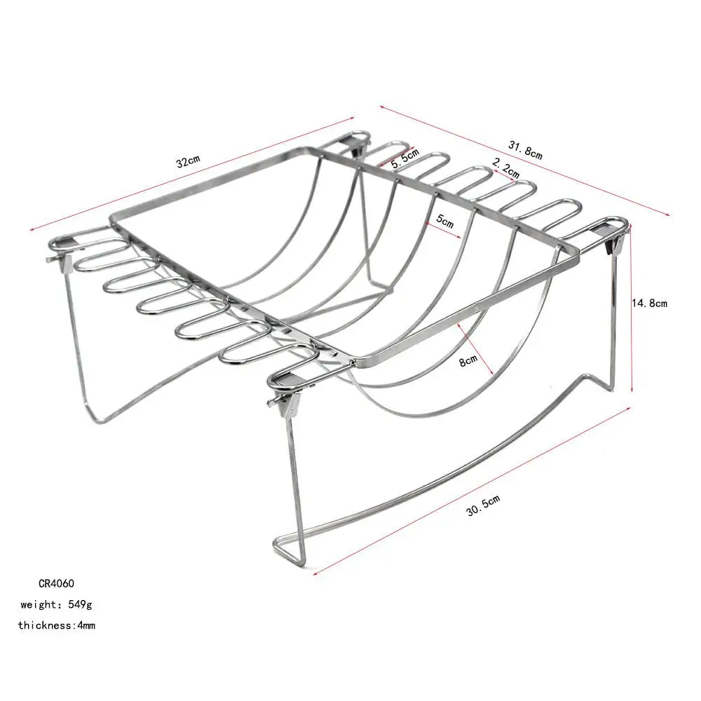 3-in-1 Stainless Steel BBQ Rib Rack Chicken Rack to Holds 12 Chicken Legs and 6 Ribs, Grilling Smoking Rib Holders Chicken Stand