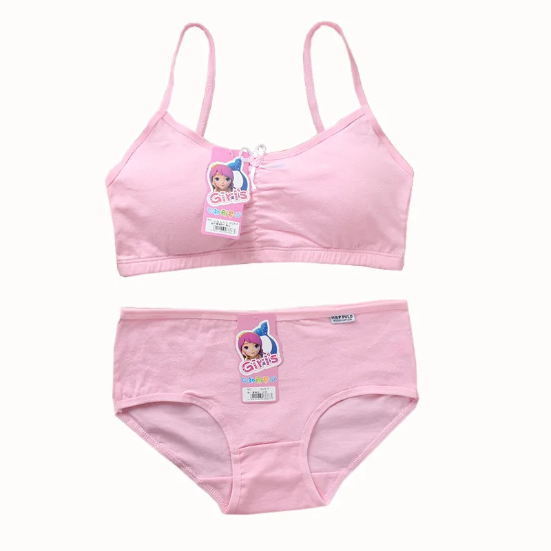 Pure color Cotton panties Teen Underwear Underpants Baby Hipster briefs bra set for girls