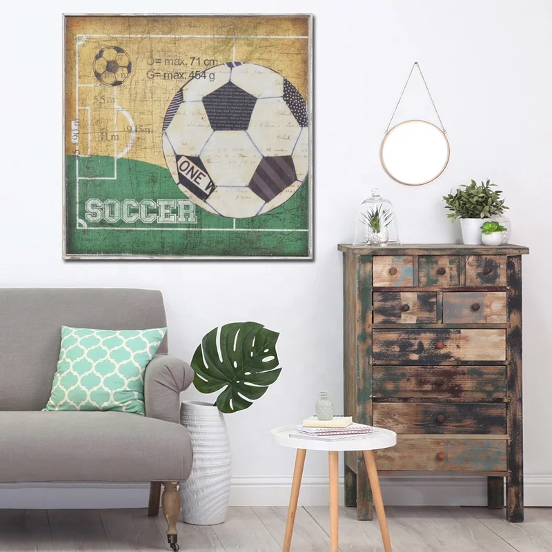 
Football soccer sports print on wooden panel wall art for kid room 