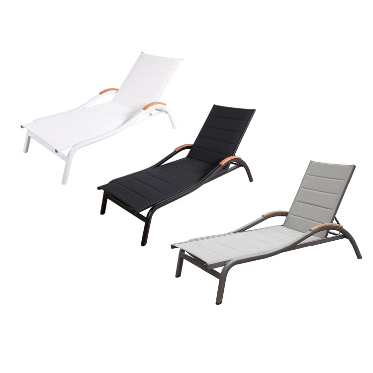 Hot Sale Fold Out Luxury White Deck Chair Beach Plastic Wood Armrest Furniture Black Inside Pool Chaise Lounge Chairs For Home