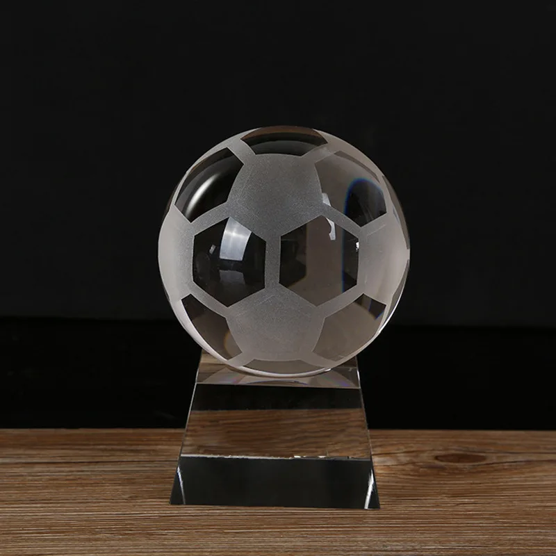 Honor of crystal Crystal Football Trophy Soccer Shape Glass With Crystal Base Sport Theme