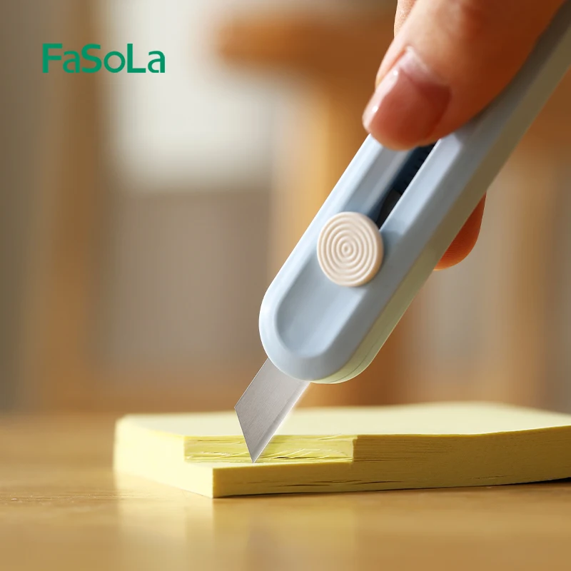 FaSoLa Simple Mini Box Cutter Retractable Utility Knife Package and Box Opener for Cartons Office and Home Use White/Blue