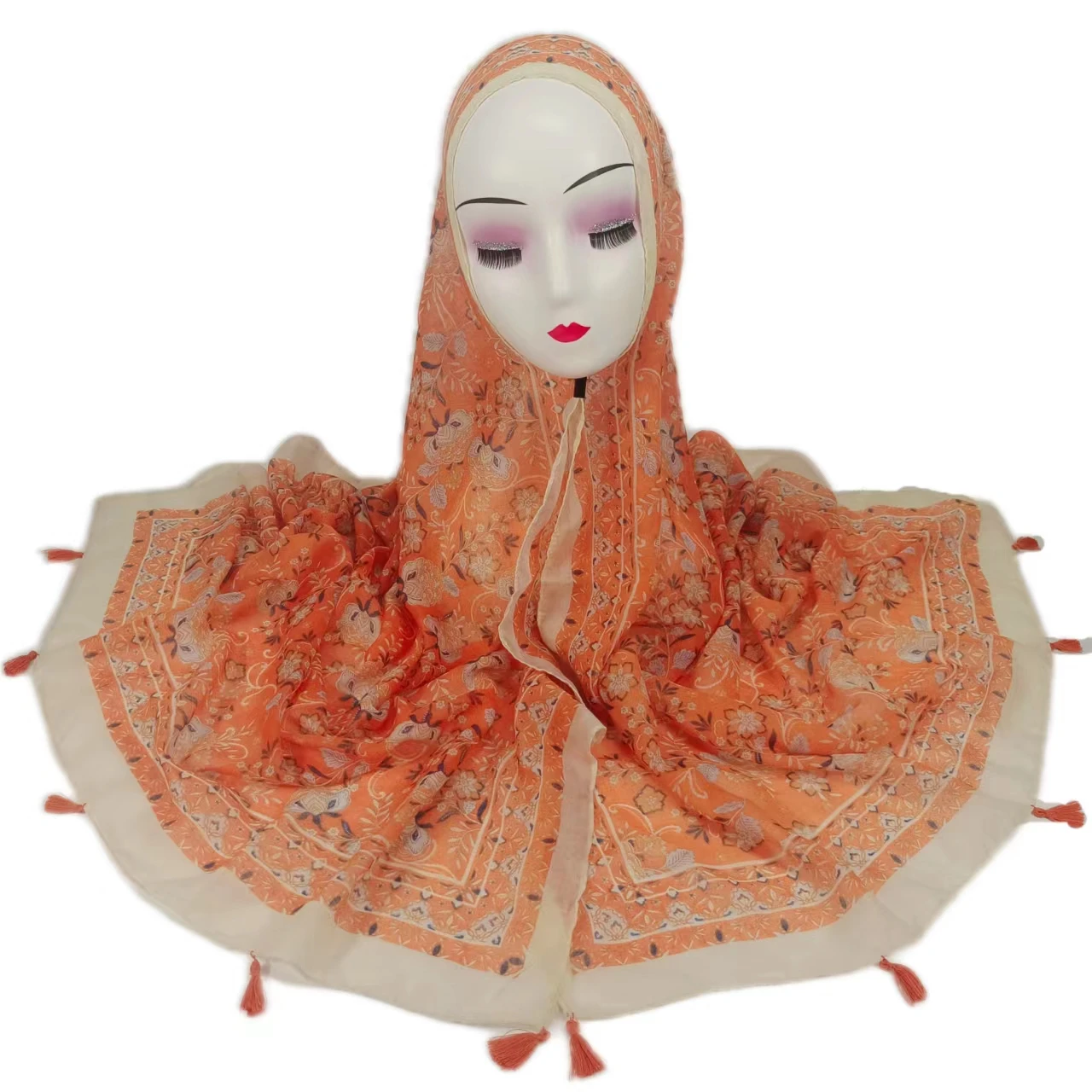 Wholesale custom ladies printed cotton viscose hijab shawl fashion women flowers muslim cotton scarf