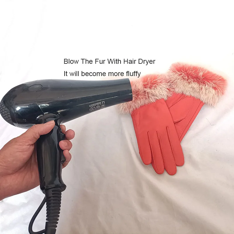 2024 Women Winter Real Sheepskin Gloves With Real Fur Cuff Warm Ladies Genuine Fur Trim Leather Glove Female Fashion Hand warmer