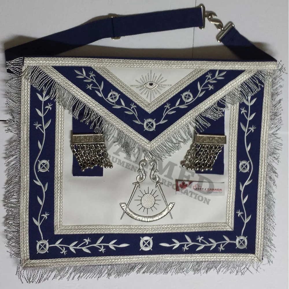 
Masonic Apron -Past Master Apron Royal Blue Silver With Silver Fringe / Masonic Lodge Officer Aprons Masonic Past Master Silver 