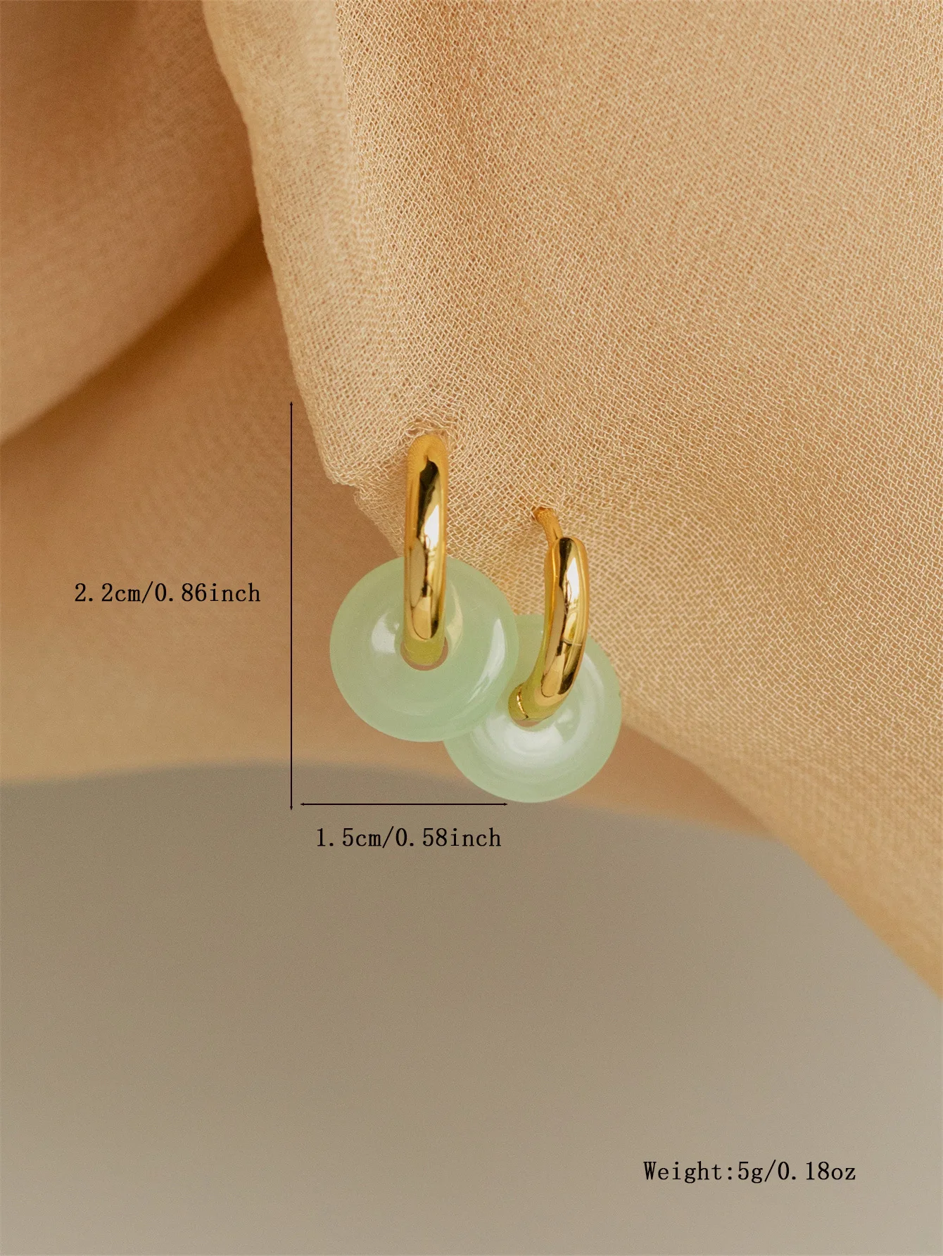 SC Jewelry Light Luxury Green Jadeite Dangle Earrings Small Double Gold Jade Hoop Earrings Fashion Round Jade Earrings For Women
