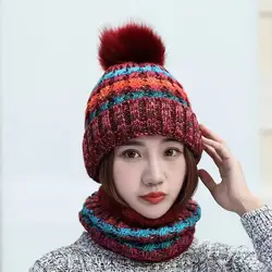 6 Color women warm cable knitted beanie hats , 2pcs /set winter hats and scarf set