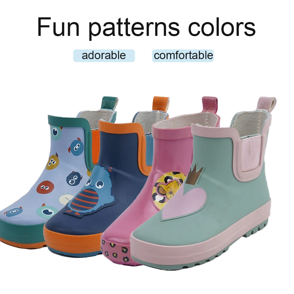 Customize Logo Matte Cartoon Elastic Band Kid Child Low Cut Custom Ankles Mud Unisex Matte Rain Boots