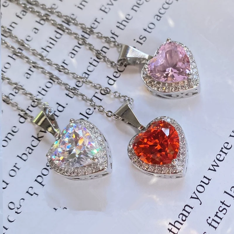 Luxury Heart Pendant Necklace for Women Full zircon Chain Heart Of Ocean Blue Heart Love Forever Jewelry