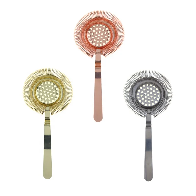 Stainless Steel Cocktail Strainer, Silver/Copper/Gold Bar Hawthorn Strainer with Wire Spring