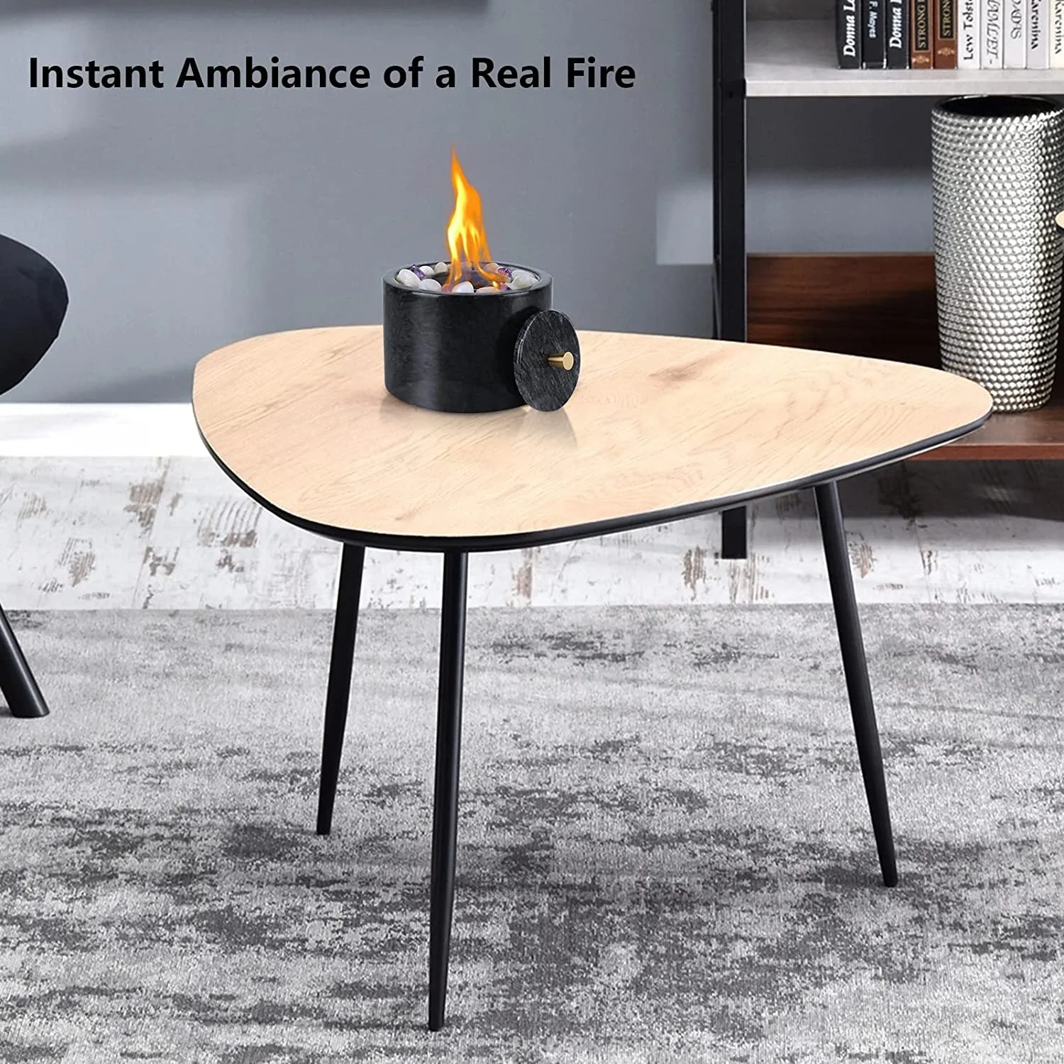 Tabletop Fireplace with Glass Stone Tabletop Fire Pit Bowl Indoor Outdoor with Marble Portable