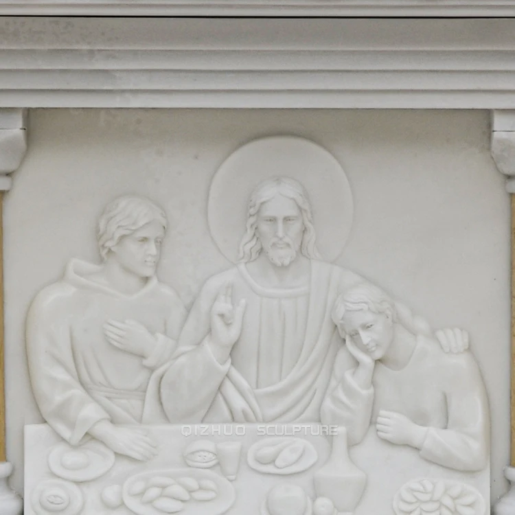 hand carved catholic religious white marble altar table &pulpit with jesus