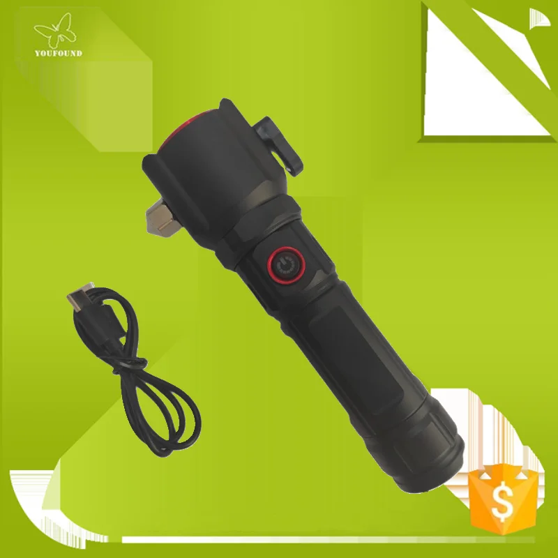 Multi-Function Safety Hammer self defensive Flashlight with alarm LED Rechargeable Powered Emergency Rescue Tool Flashlight