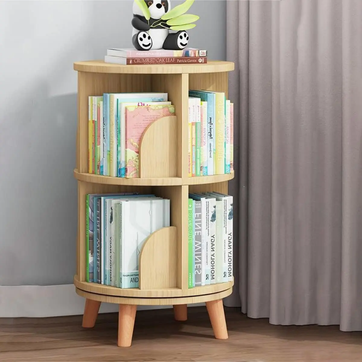 Rotating Bookshelf with Legs Stackable Bookshelf Standing Bookcase Storage Shelf Wooden Bookshelves
