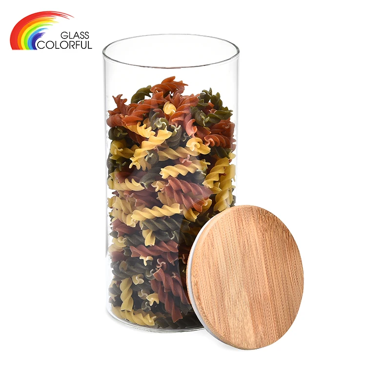 Borosilicate kitchen storage glass jar food container with bamboo lid high borosilicate glass airtight food storage