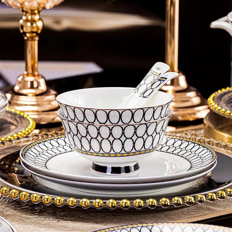 Dinnerware Set Home Ware Navy Blue Restaurant Ceramic Plates Dishwasher Dinner Set Available Porcelain Hot Sale Bone China Party