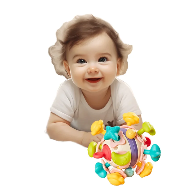 2024 Baby Soft Silicone Teething Toy Early Infant Soothing Manhattan Atom Ball Rattle Comfortable Plastic Hand Grip Ball Rattle