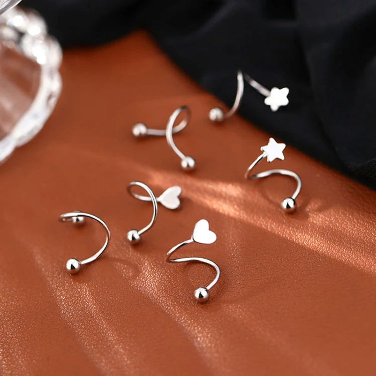 Tiny 925 Sterling Silver Spring Spiral Ball Beads Heart Love Star Earrings for women