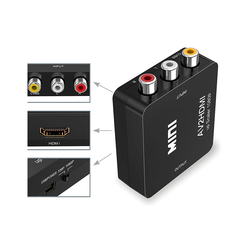 Doonjiey 1080P AV to HDMI Video Converter Mini RCA Composite CVBS Adapter Supporting PAL/NTSC with USB Charge Cable AV to hdmi