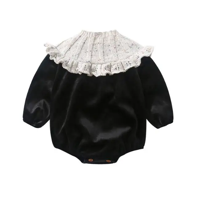 PHB 60618 knitted collar velvet fabric long sleeve fall winter toddler rompers newborn baby items