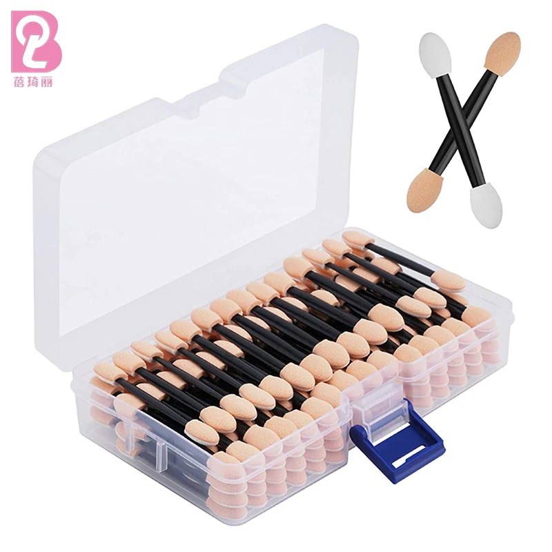 Beiqili 120PCS Pack Disposable Eyeshadow Brush Sponge Tipped Oval Tool Dual Sides Makeup Cosmetic Eye Shadow Applicator