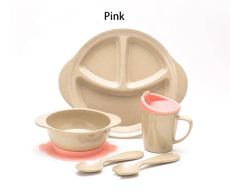 Food Safety Natural Bamboo Cute Dish Set For Kids Plate And Utensils