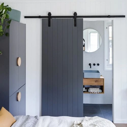 Modern solid wood sliding interior soundproof door black  Barn Doors with frame for villa