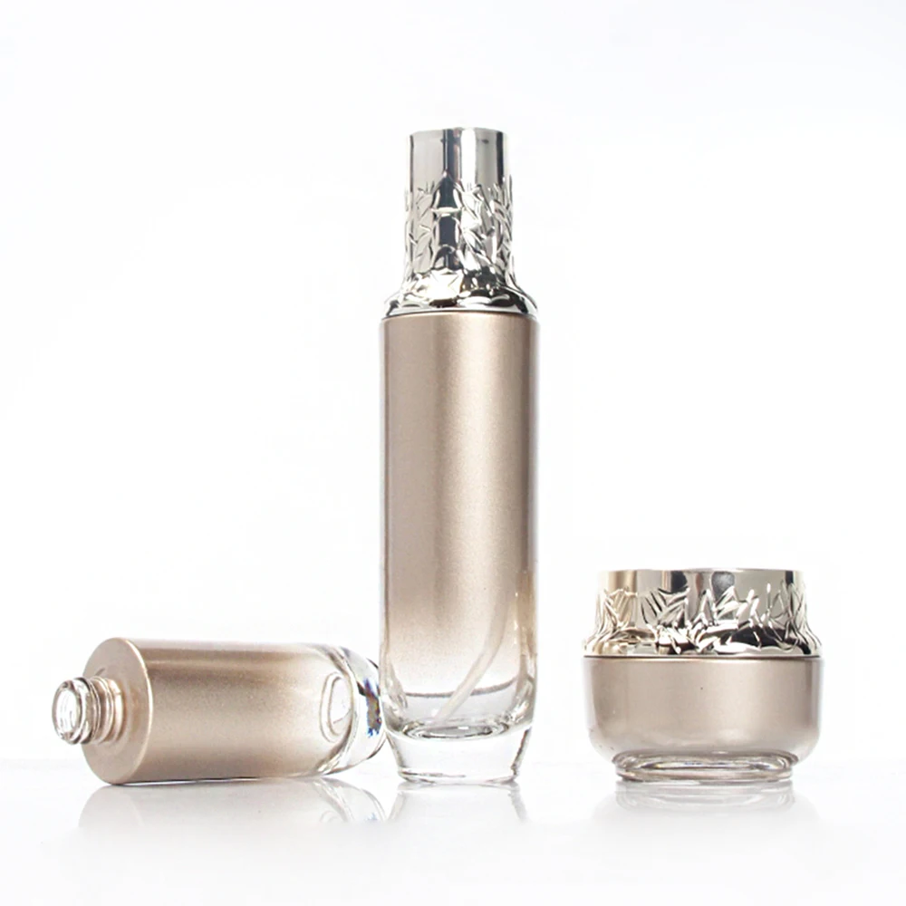 High Grade 50 ml Gold Plating Texture Glass Cream Container Empty Cosmetic Jar Screw Local New Refill Bottle Personal Care Serum