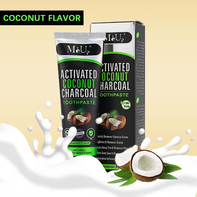Private label organic 100% vegan stain removal teeth whitening herbal toothpaste natural activated coconut charcoal toothpaste