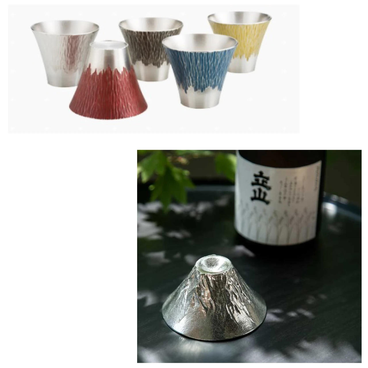 Japanese style unique sake design shot glass with a design of Mt. Fuji
