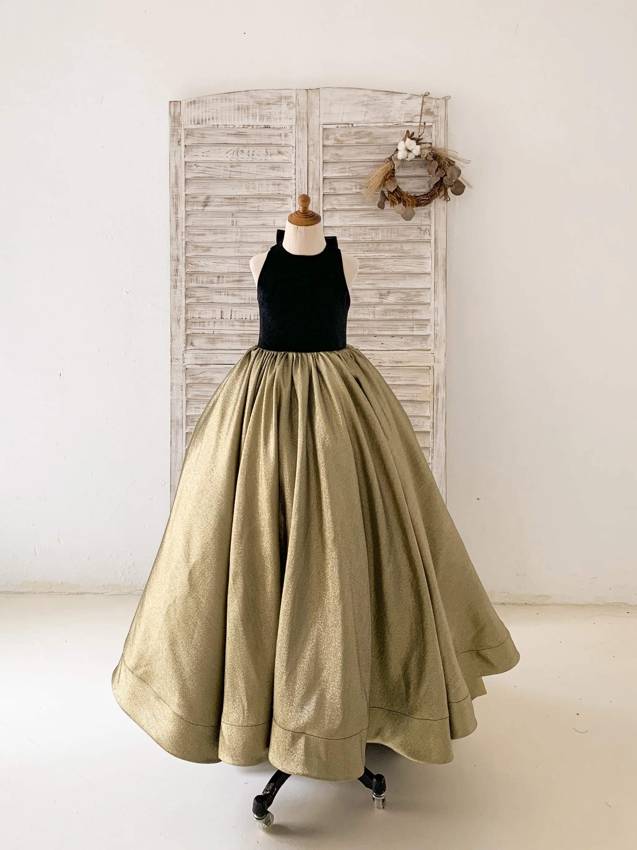 Black Velvet Gold Jacquard Wedding Flower Girl Dress Kids Princess Birthday Party Dress