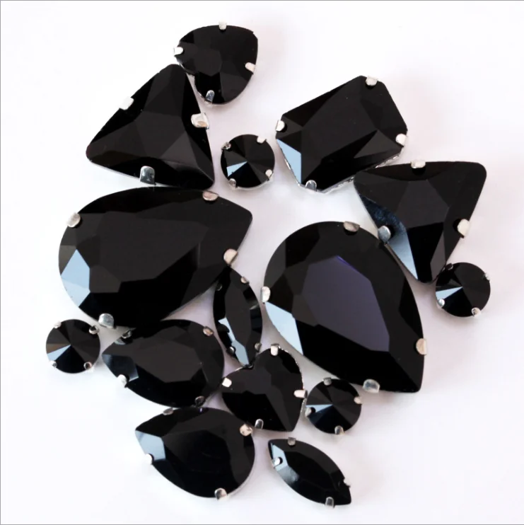 Sew on flat back glass Rhinestone with claw, glass rhinestone in sew on setting
