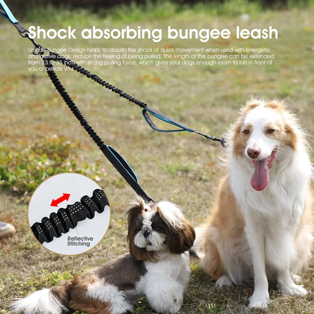 Dropshipping Hands Free Waist Bag Shock Absorption Reflective Retractable Double Pet Dog Leash