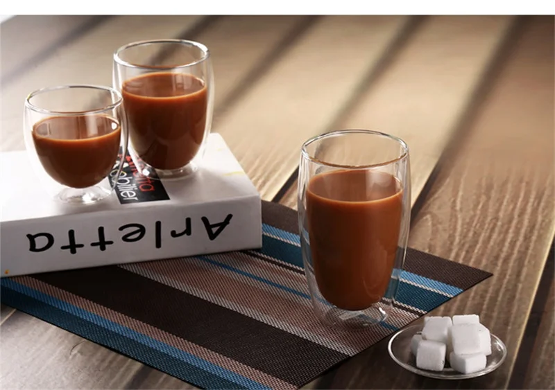 250ml 350ml 450ml Clear Transparent Handmade Bulk Clear High Borosilicate Double Walles Glass Mugs