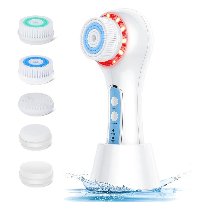 IPX7 Waterproof Face Scrubber with 3 Speed Modes, Face Brushes for Cleansing and Exfoliating with 5 Brush Heads