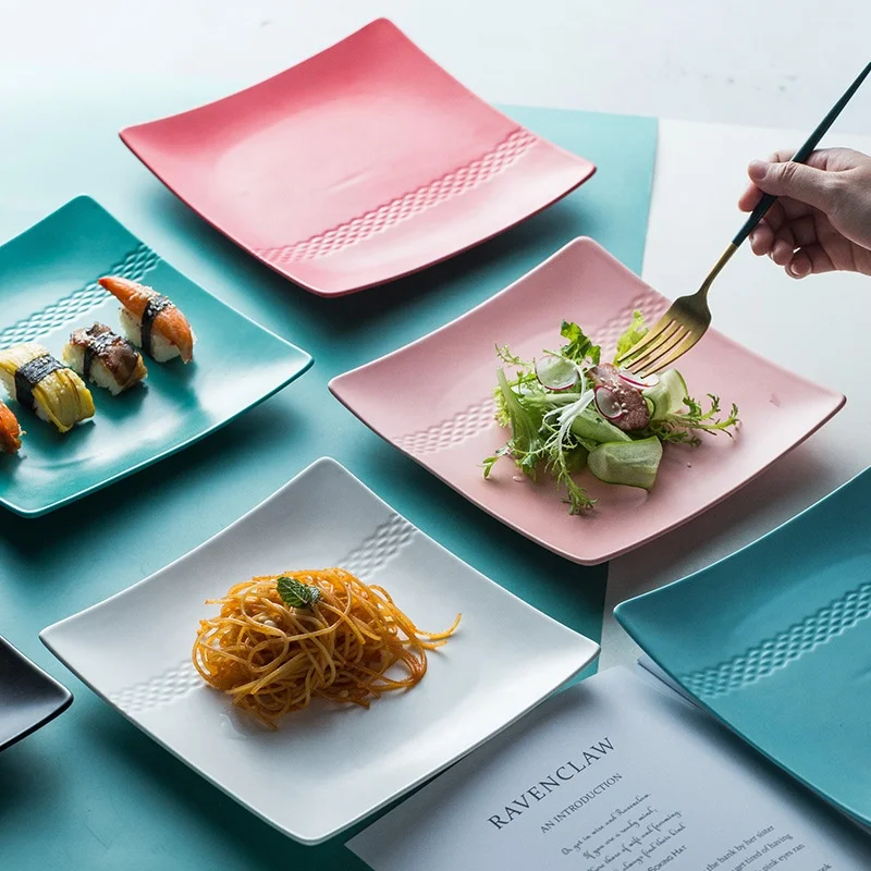 
Creative style Japanese 8 inch diamond pattern square board hotel home ceramic board department store tableware 