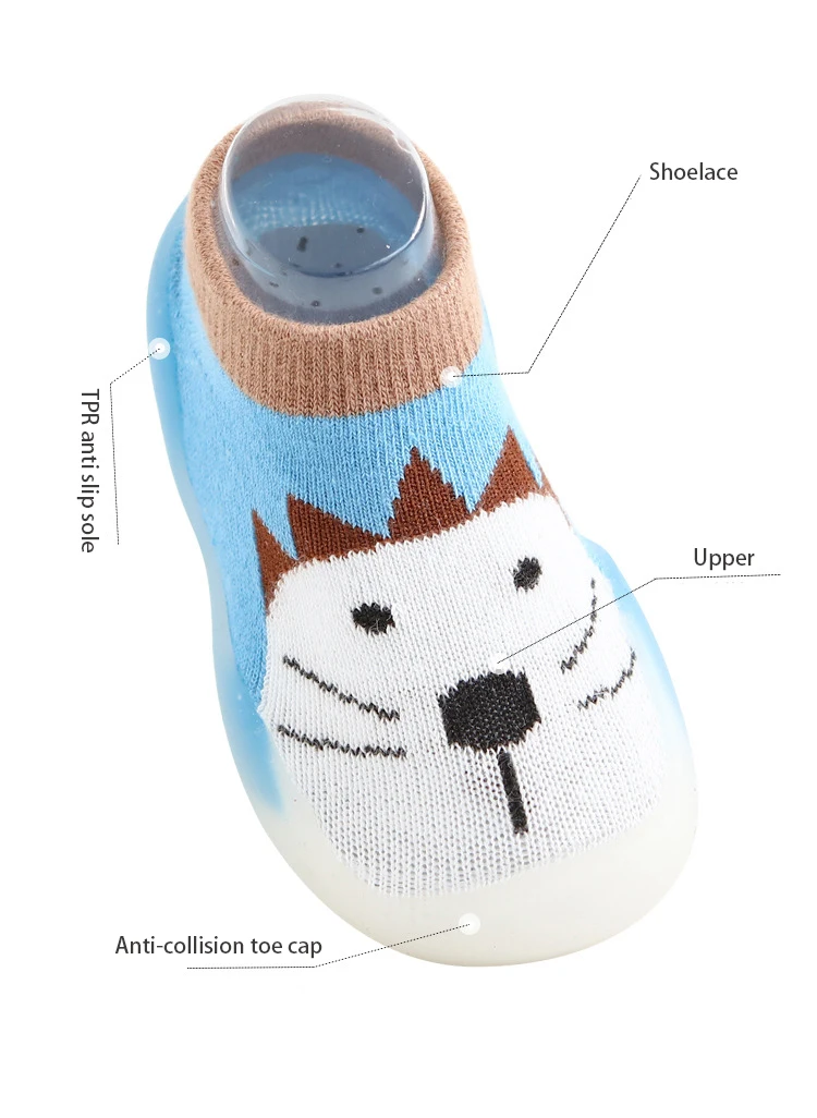 Hot Sale Cartoon Baby Toddler First Walking Sock Shoes Soft Sole Slip-on Sneakers Non-Skid Floor Slippers for Kid Girl Boy