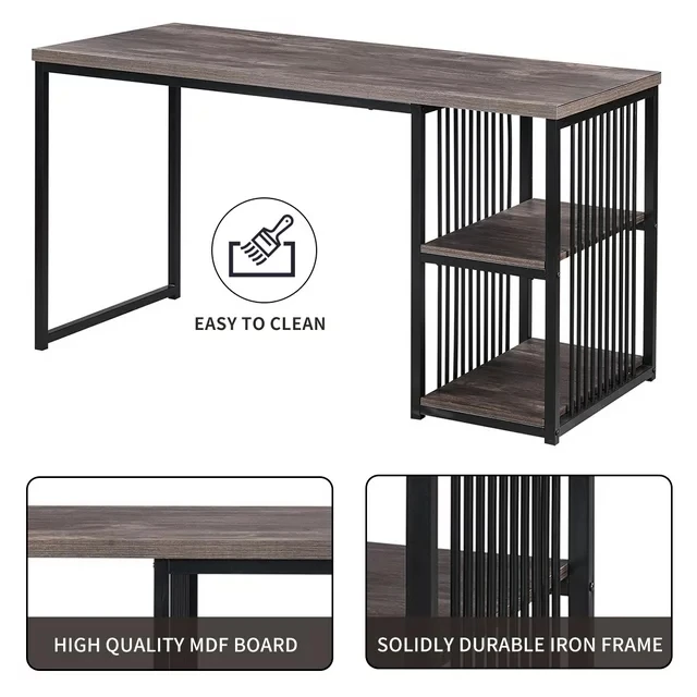 Large Working Space Office table with 2 Storage Shelves Computer Desk Writing Table Modern Style