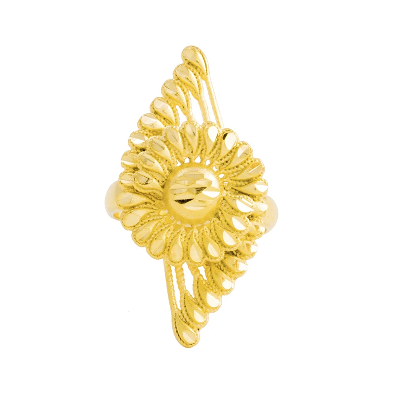 Hongyu Fine Jewellery Dubai 24K Gold Plating Copper Flower Ring Fashion Wedding Engagement Gold Finger Ring Design for Women R60