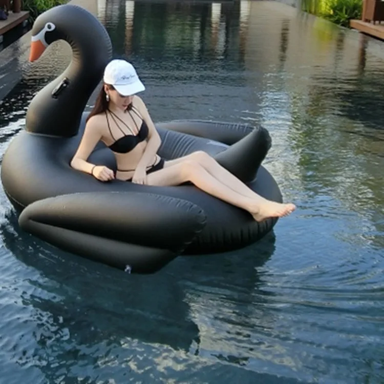 Summer Party Outdoor Water Recreation Swimming Pool Toys Black Swan Inflatable Ride-On Pool Float Island