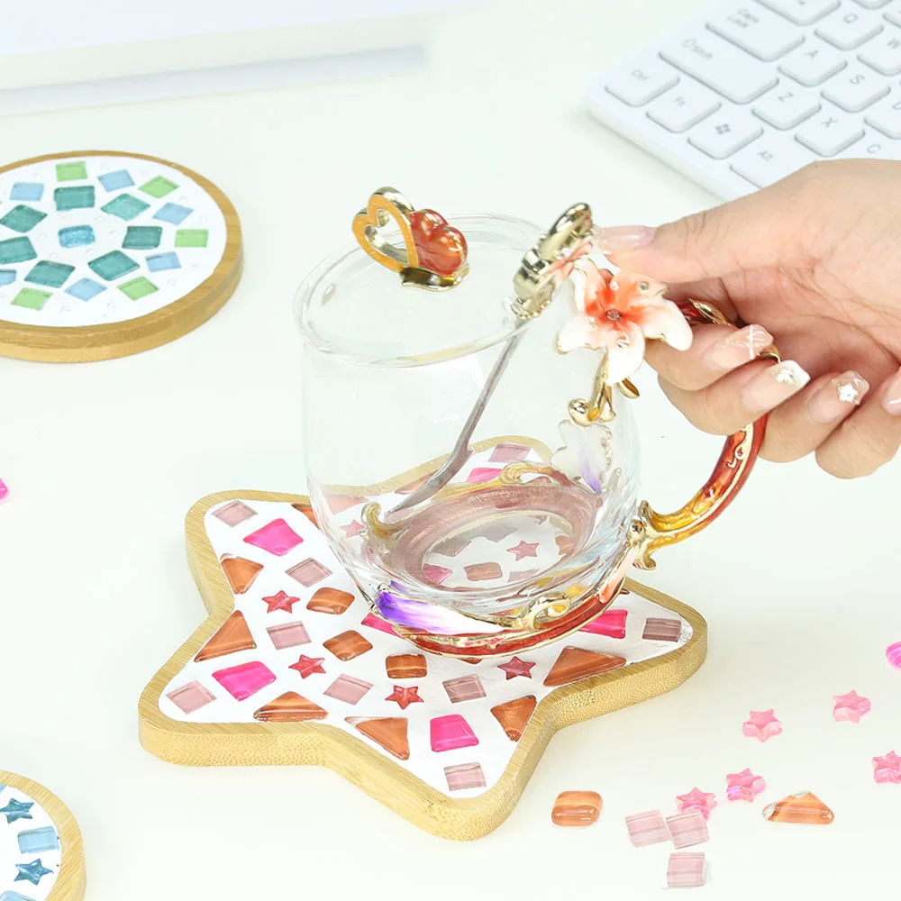 2 Sets Glass Mosaic Tiles for Crafts Handmade Mosaic Coasters Kit DIY Craft Dec.