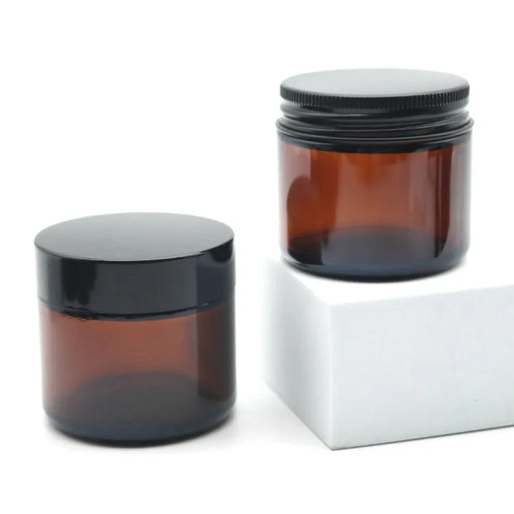 Amber Glass Jars with Black Lids 2oz