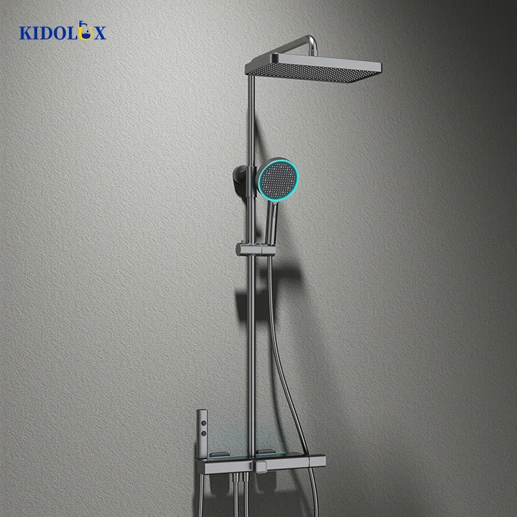 Hot Sale Design 4 Functions Modern Digital Display Led Shower Set Waterfall Shower System With Handheld Spray For Hotel Bathroom
