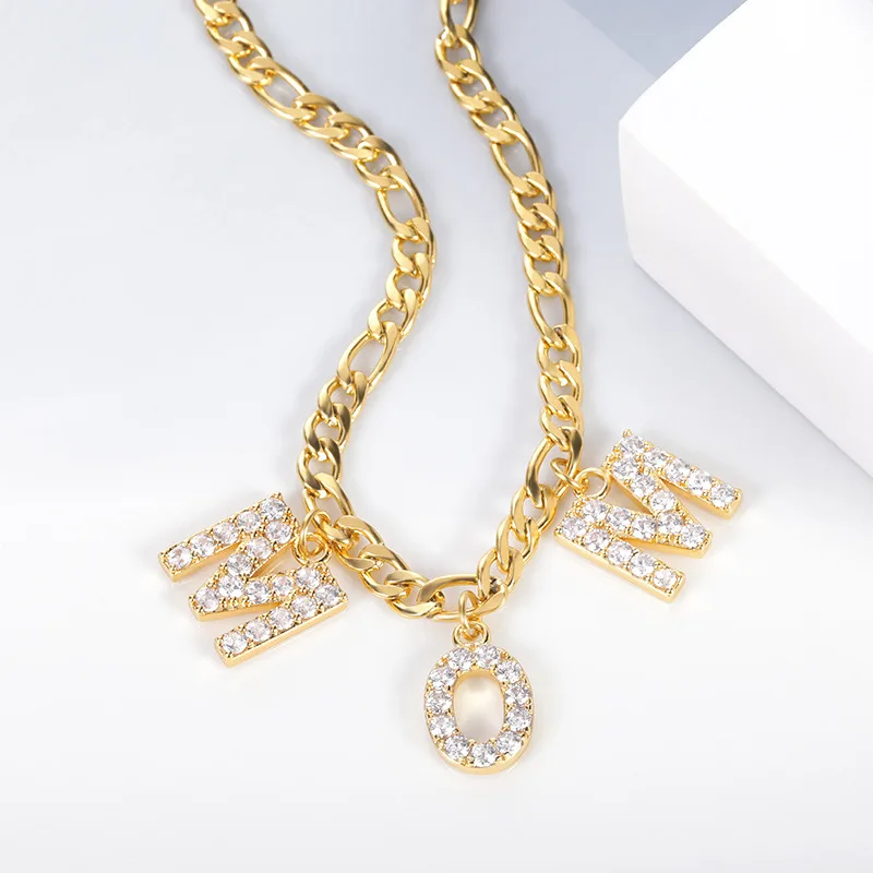 Fashion Gold Plated Stainless Steel Exquisite Diamond 26 Letter Initial Pendant Name Custom Necklace Personalized Jewelry Gift